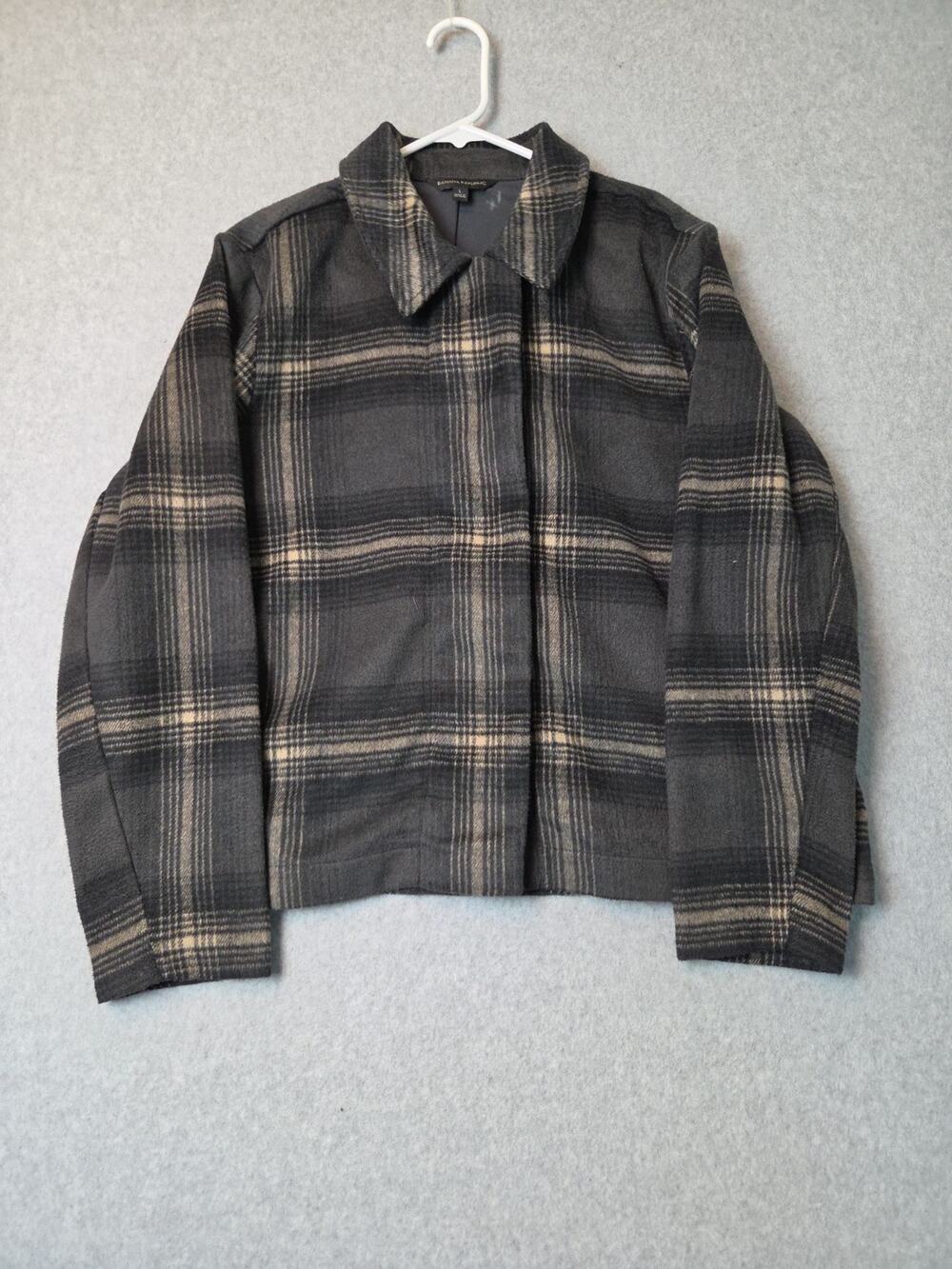 Banana Republic Gray Plaid LS Snap Up Jacket Women's Large Pockets Lined